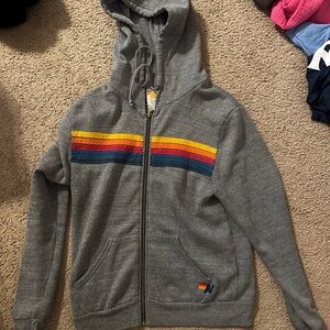 Aviator Nation Gray Hoodie with Rainbow Stripes